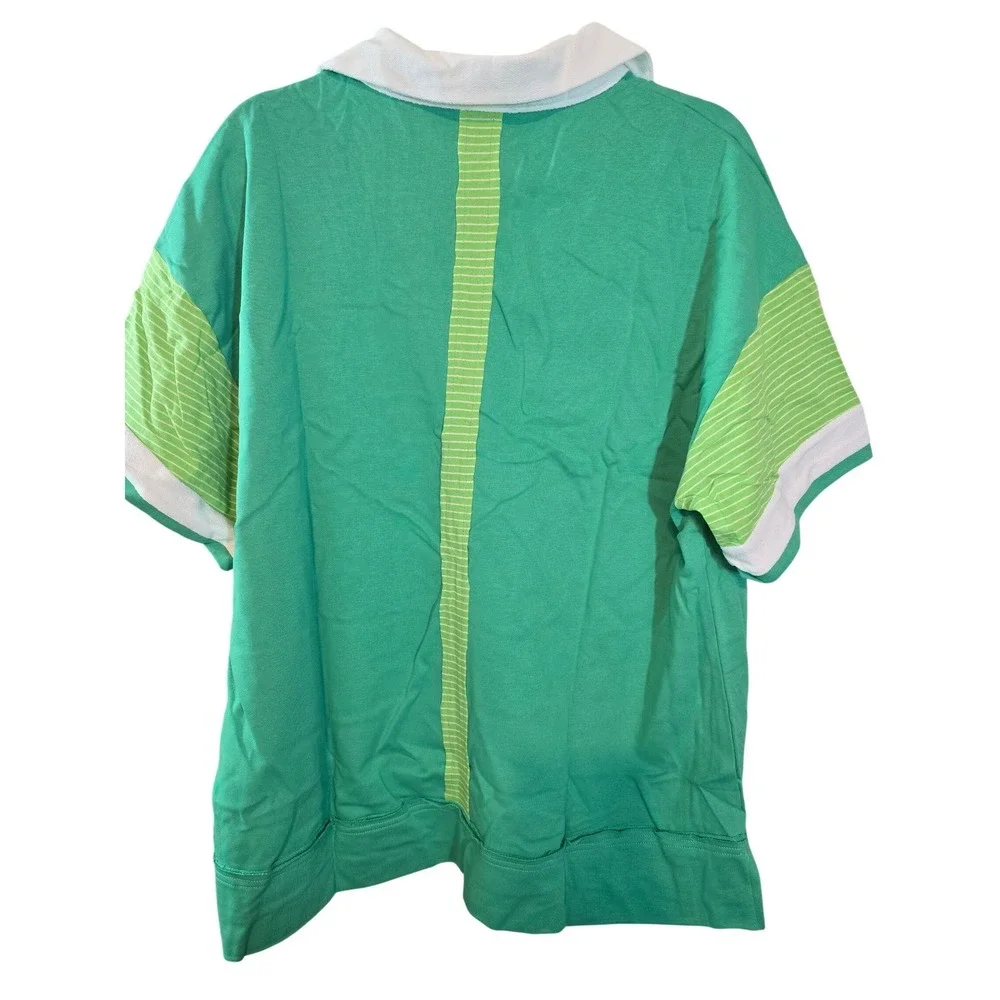 Umgee‎ USA Green Striped Collar Polo Shirt Top Womens size 1XL New - Picture 2 of 12